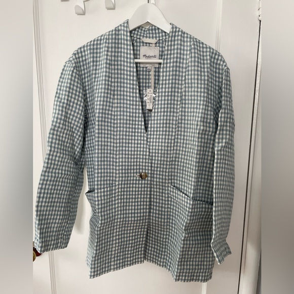 Madewell 100% Linen Collarless Blazer in Gingham Check - Picture 8 of 13